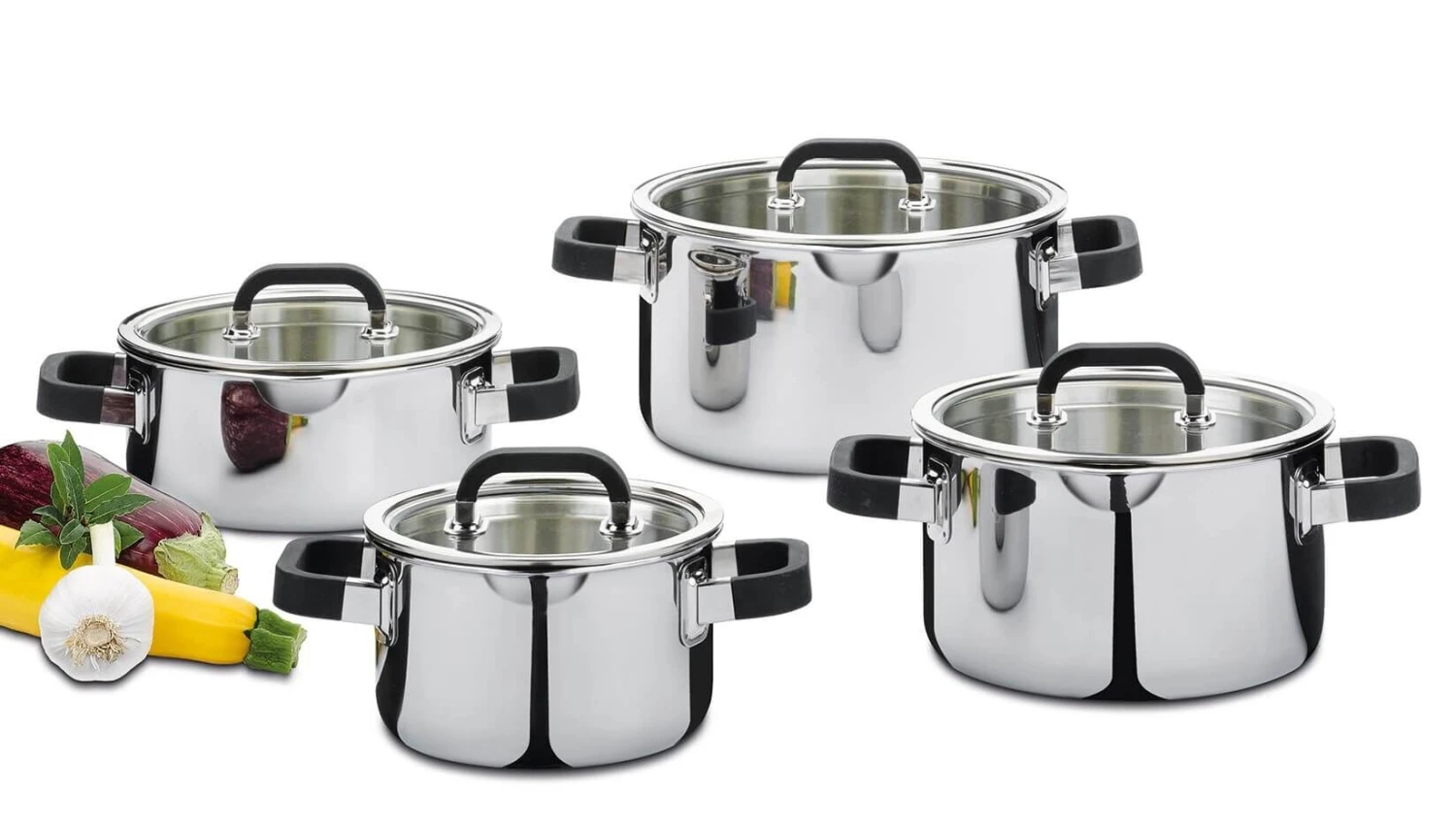 Spring Fusion2+ Pannenset Met Glasdeksels Rvs 4-delig 3 Spring Fusion2+ Pannenset Met Glasdeksels Rvs 4-delig