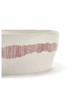 Serax Feast By Ottolenghi Saladekom ø 28,5 Cm H 9,5 Cm Aardewerk White + Swirl-Stripes Red -Thuiskeuken b8921015as6