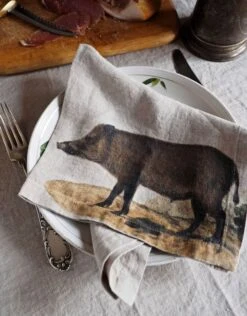 Oldenhof Wild Animals Servet 45 X 45 Cm Linnen 6 Stuks -Thuiskeuken boar linen napkin