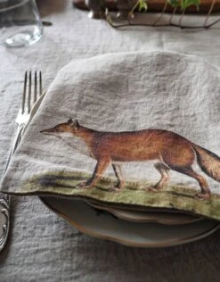 Oldenhof Wild Animals Servet 45 X 45 Cm Linnen 6 Stuks -Thuiskeuken fox linen napkin